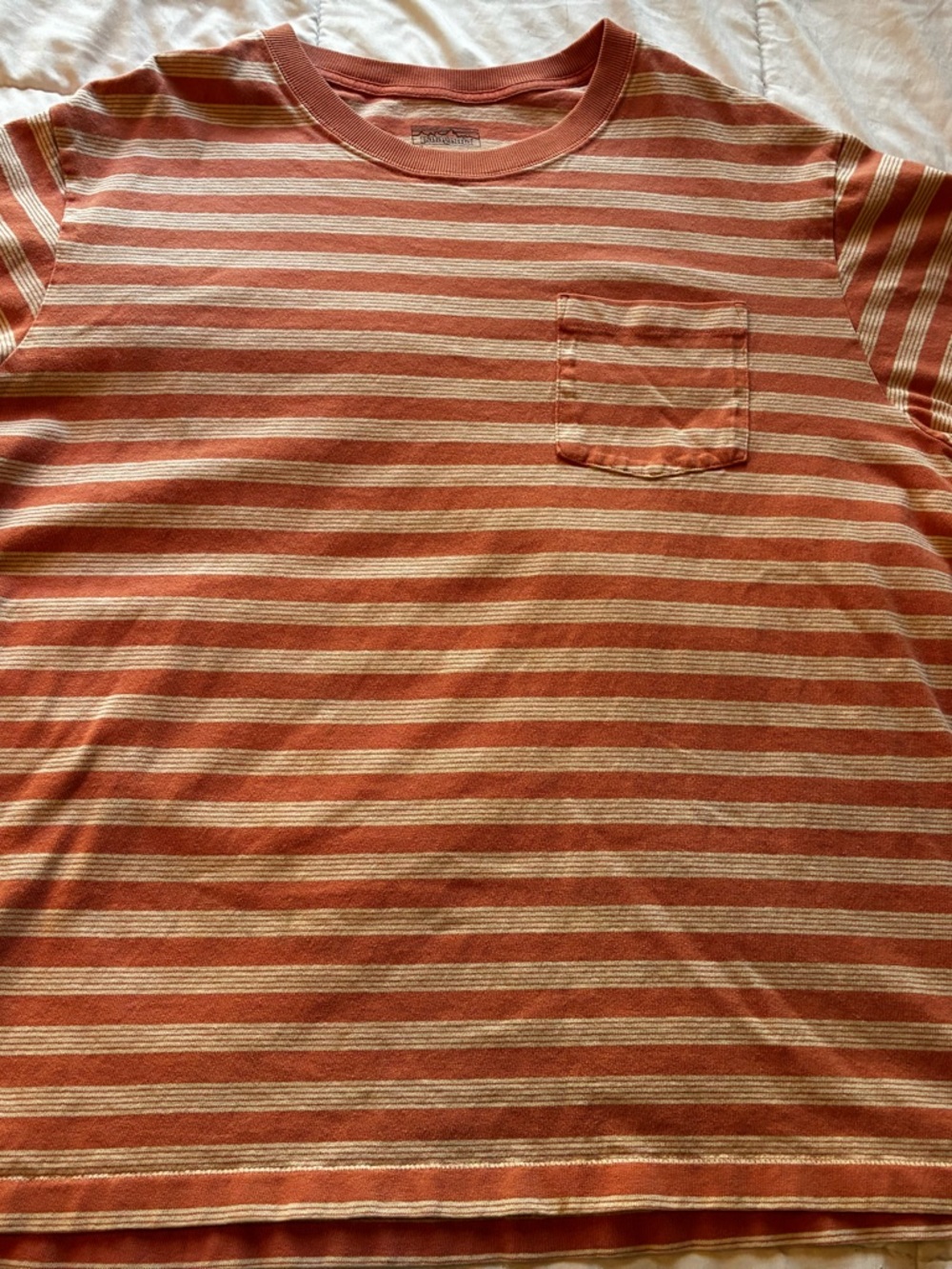 Patagonia Rust and Cream Striped Pocket Tee Shirt
